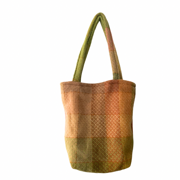 Woven Plaid Tote Bag Handcrafted Green Multi