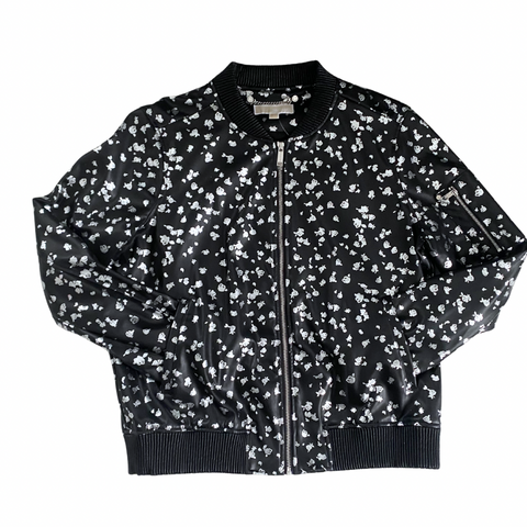 MICHAEL KORS Floral Print PU Bomber Jacket Black SIZE L - New