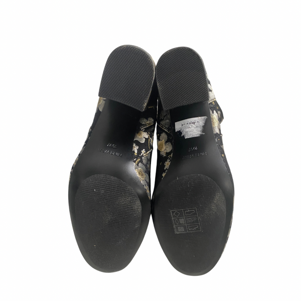 Nine West Embroidered Ankle Boots Black Gold SIZE 41 - Preloved