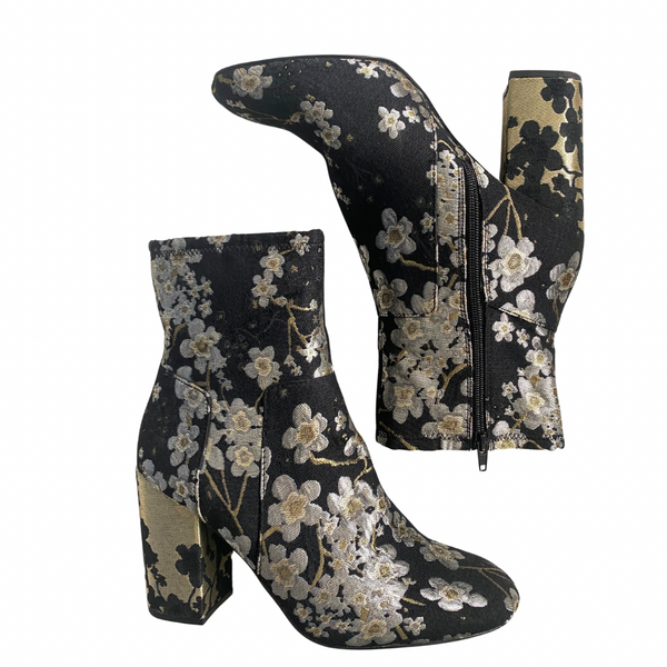 Nine West Embroidered Ankle Boots Black Gold SIZE 41 - Preloved