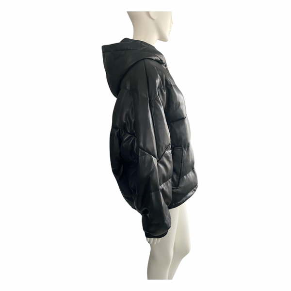 PINKO Scorpione Faux Leather Puffer Coat Black SIZE 14 - New