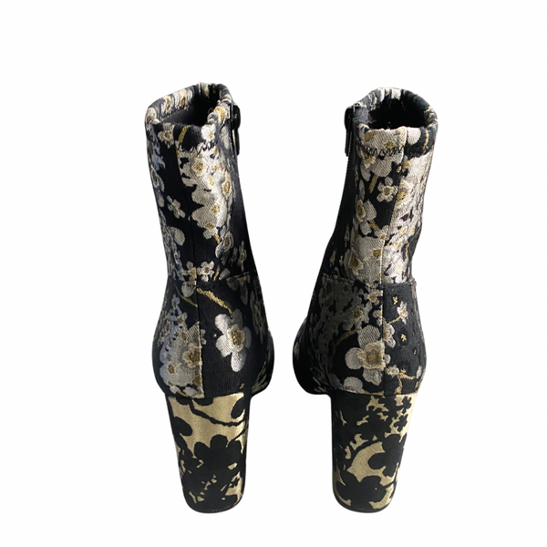 Nine West Embroidered Ankle Boots Black Gold SIZE 41 - Preloved