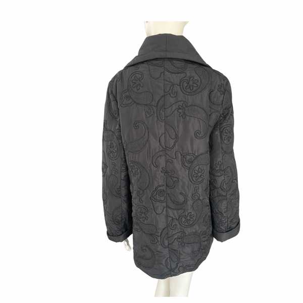 Embroidered Lightweight Padded Coat Black SIZE 12 - Vintage