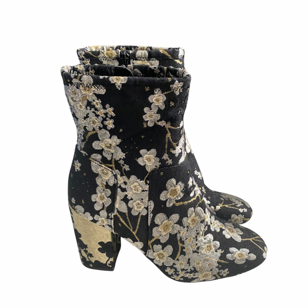 Nine West Embroidered Ankle Boots Black Gold SIZE 41 - Preloved