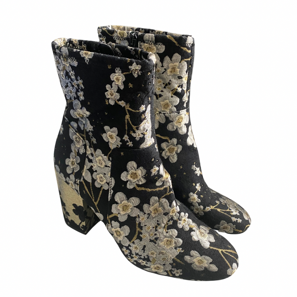 Nine West Embroidered Ankle Boots Black Gold SIZE 41 - Preloved