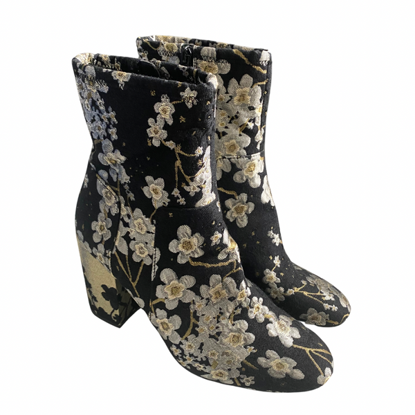 Nine West Embroidered Ankle Boots Black Gold SIZE 41 - Preloved