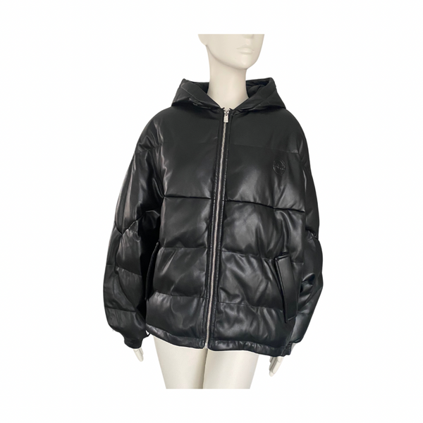 PINKO Scorpione Faux Leather Puffer Coat Black SIZE 14 - New