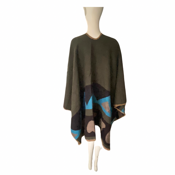 Large Shawl Geometric Pattern Olive Green Multi ONE SIZE - New