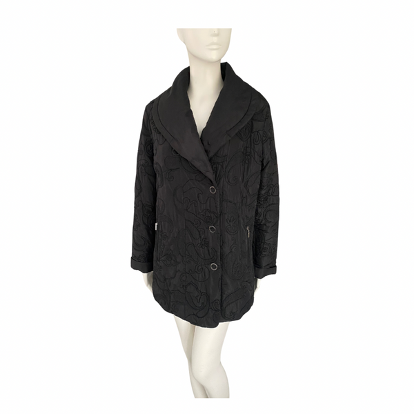 Embroidered Lightweight Padded Coat Black SIZE 12 - Vintage