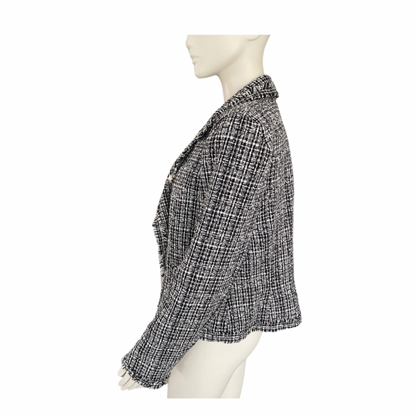 River Island Boucle Short Blazer Double Breasted Black White SIZE 14