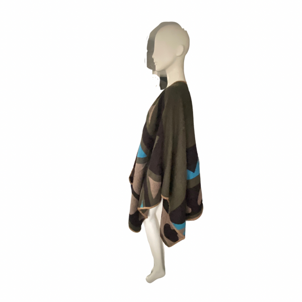 Large Shawl Geometric Pattern Olive Green Multi ONE SIZE - New