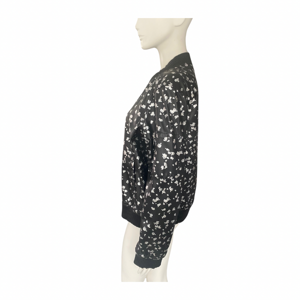 MICHAEL KORS Floral Print PU Bomber Jacket Black SIZE L - New