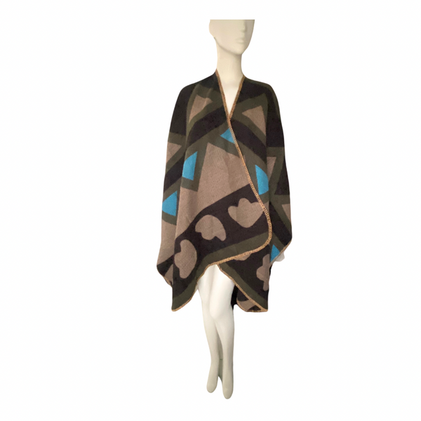 Large Shawl Geometric Pattern Olive Green Multi ONE SIZE - New