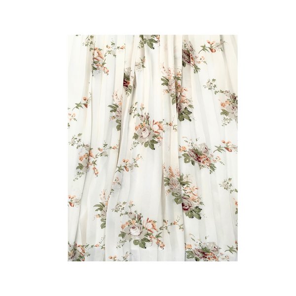 Floral Pleated Midi Skirt Chiffon Cream SIZE L - Preloved