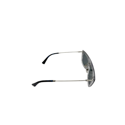 Sunglasses with reflective lenses on a white background