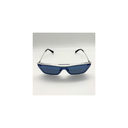 Sunglasses with blue lenses on a white background