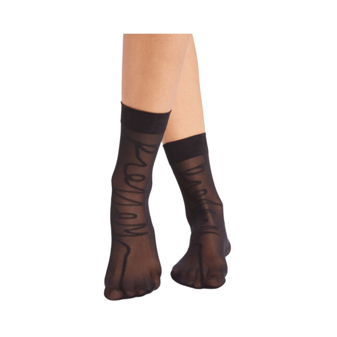 Wolford 20 Denier Squiggle Pattern Ankle Socks Black