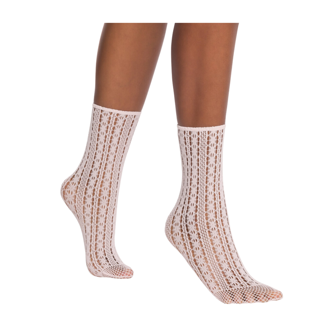 A pair of pink geometric knitted pattern ankle socks