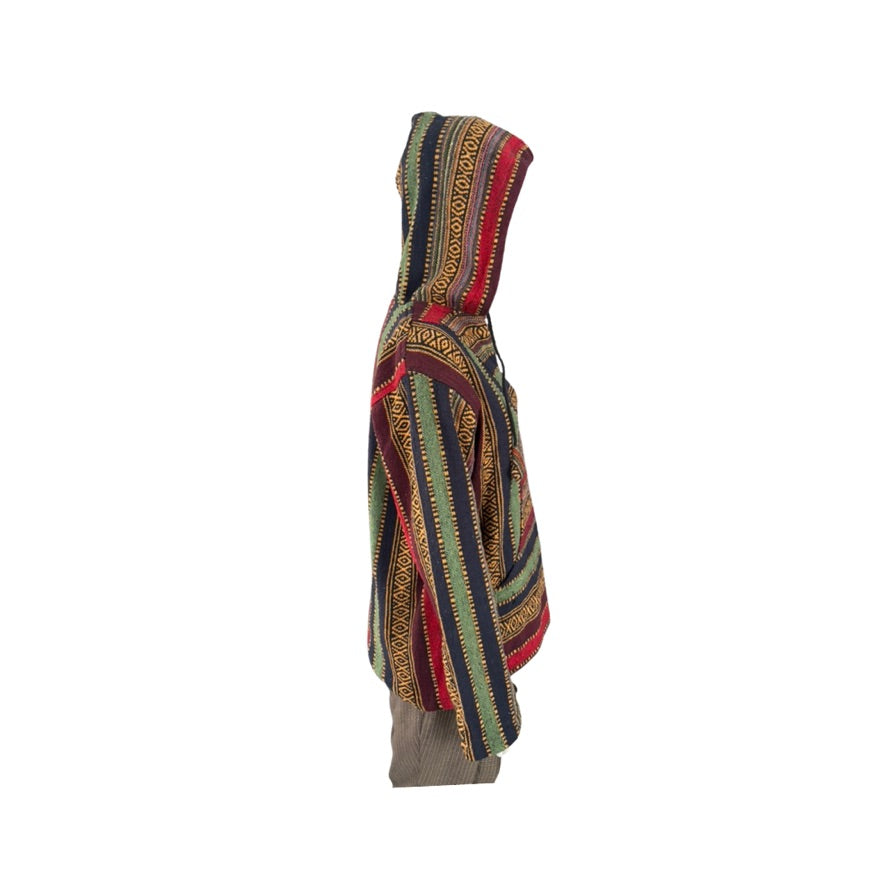 Colorful striped bag with a pattern on a white background