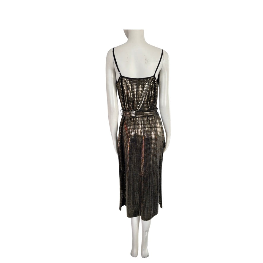 Mannequin wearing a metallic dress on a white background