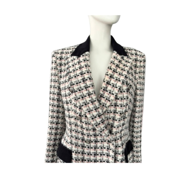 ZARA Tweed Check Double-Breasted Blazer White Black Size XL – Preloved
