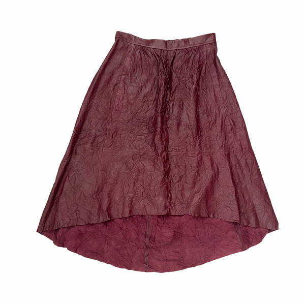 Zadig & Voltaire burgundy leather high-low skirt, size M, new with tags, laid flat.