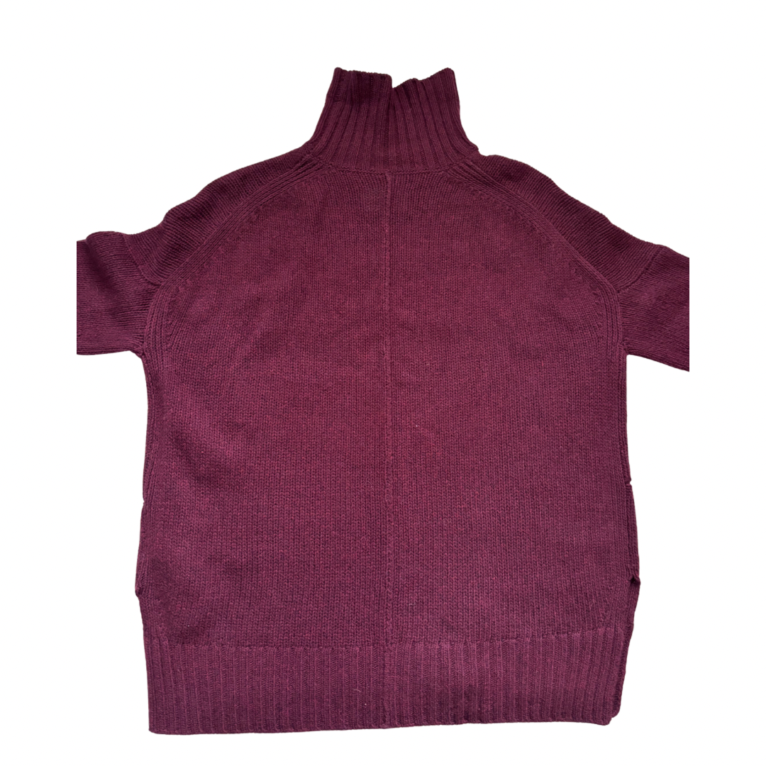 Burgundy turtleneck sweater back on a white background