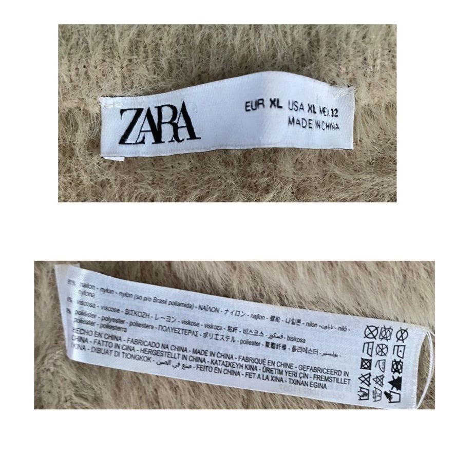 Zara label on a textured fabric background