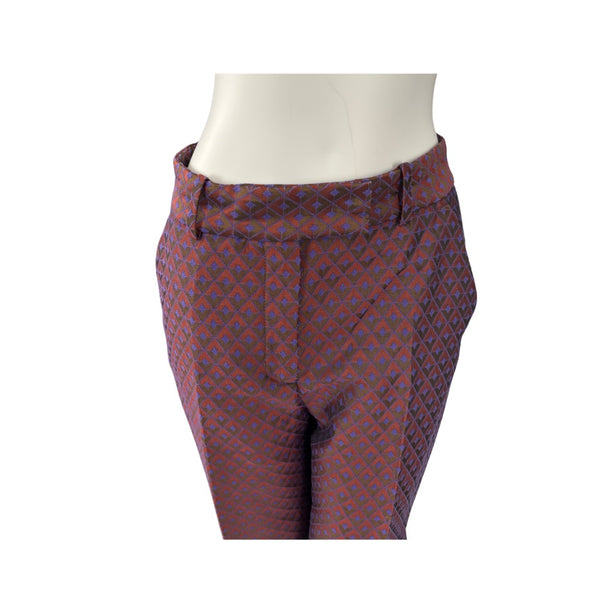 Zara Jacquard Cigarette Trousers Burgundy Size S- New