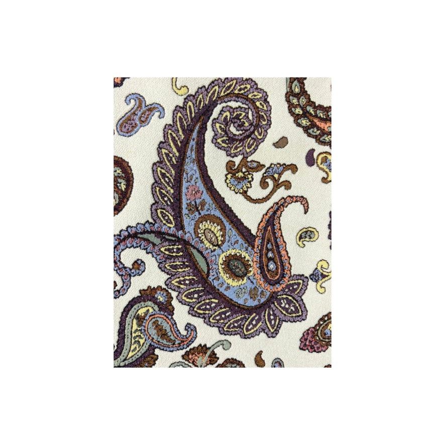 Paisley patterned fabric swatch on a white background