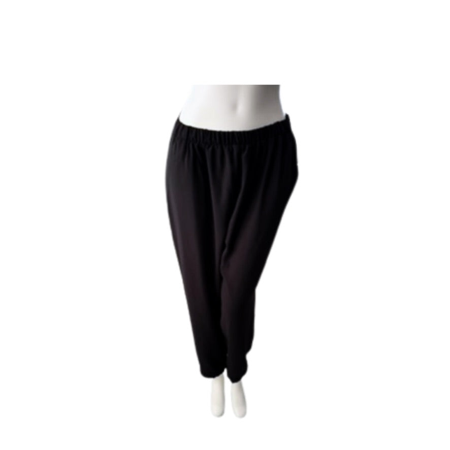 Black harem pants on a white mannequin against a white background