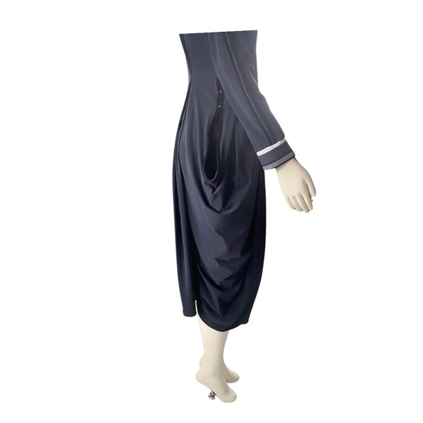 Draped Asymmetric Midi Dress Navy SIZE 12