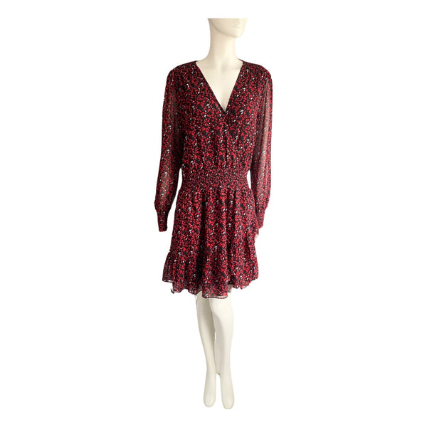 MICHAEL KORS Floral Wrap Front Mini Dress Red SIZE L