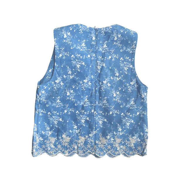 Soft Denim Floral Print Top Blue