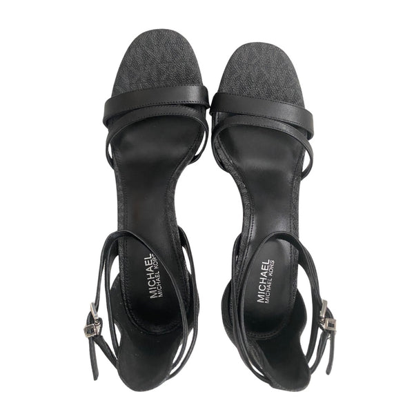 MICHAEL KORS Kimberley Leather Ankle Strap Sandals Black SIZE 39