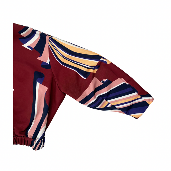 Abstract Print Short Top Burgundy Multicolour  Size M – New