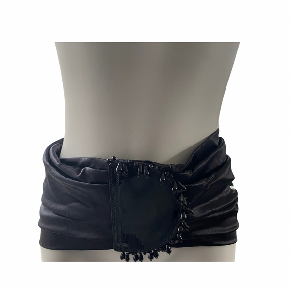 Satin Ruched Sash Belt Black