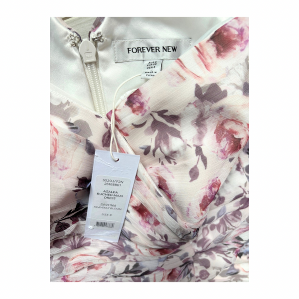 Forever New Azalea Ruched Maxi Dress Floral White Size 8 – New