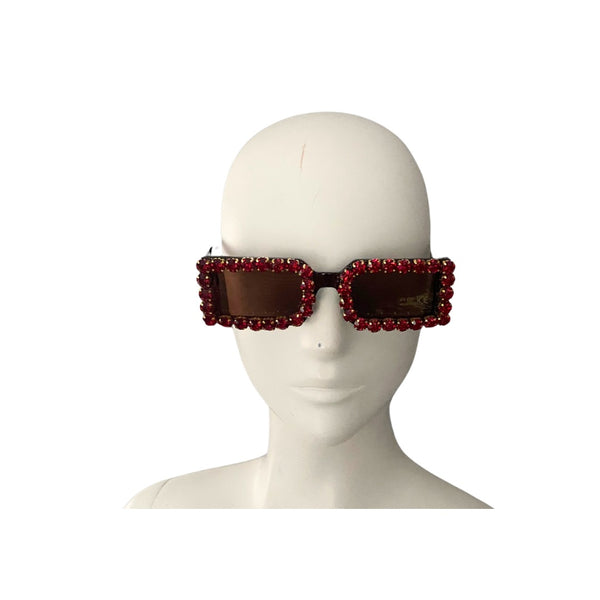 Rhinestone Retro Rectangle Sunglasses Red