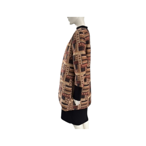 Aztec Print Jacquard Coat Brown Size 14 - New
