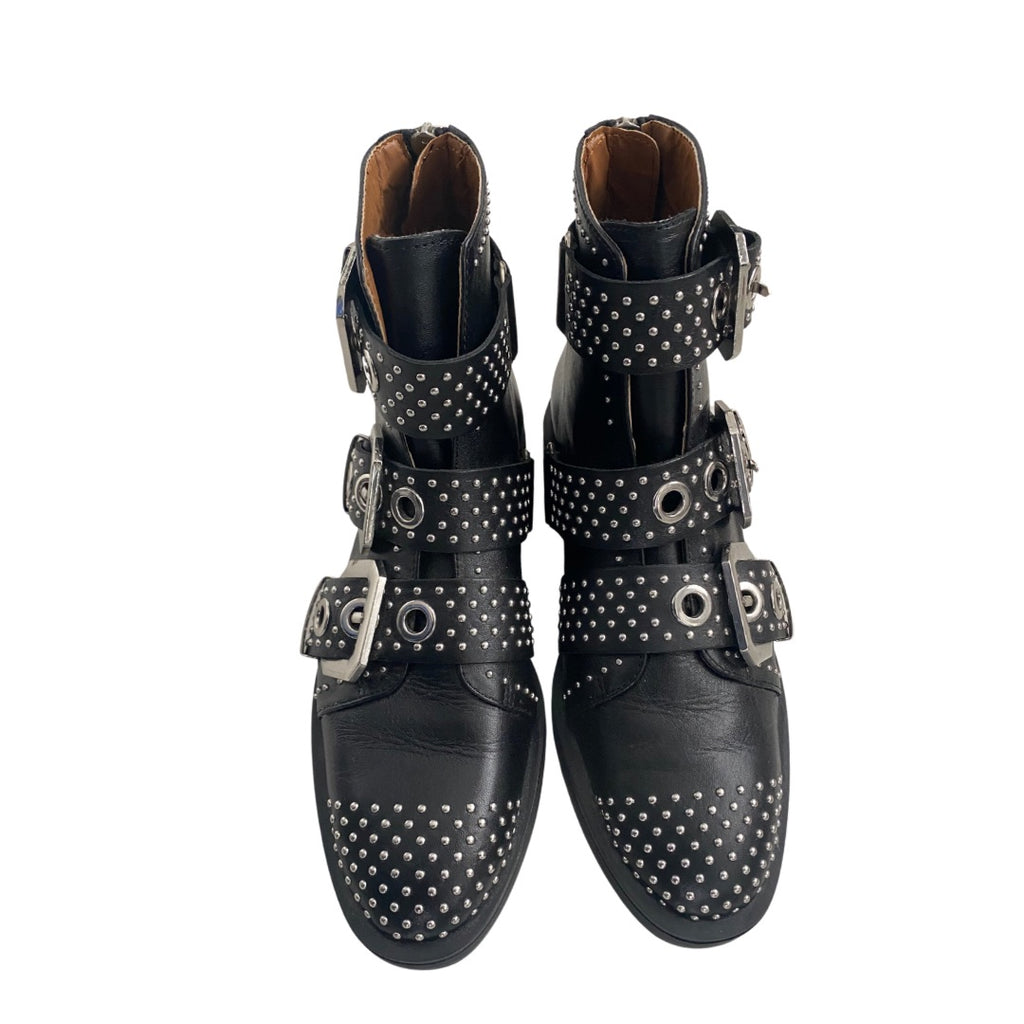 Zara Buckled Leather Stud Ankle Boots Black SIZE 36 – WARDROBE