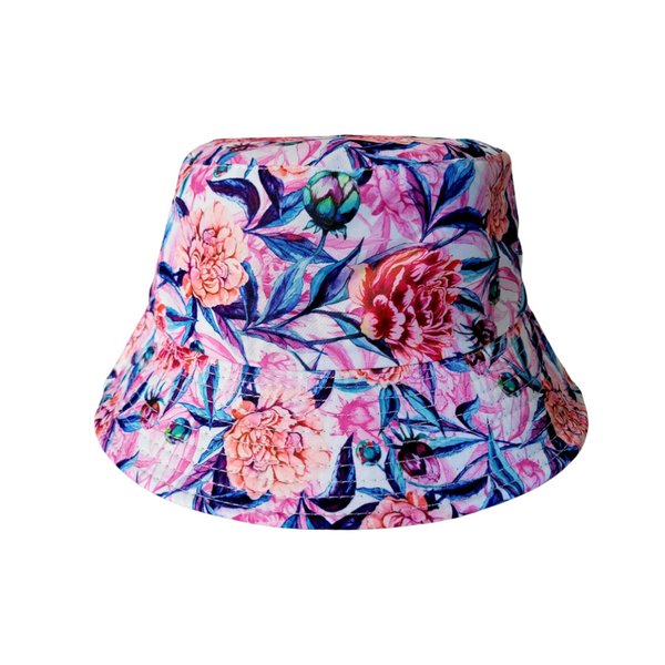 Reversible Bucket Hat Floral Pink Black