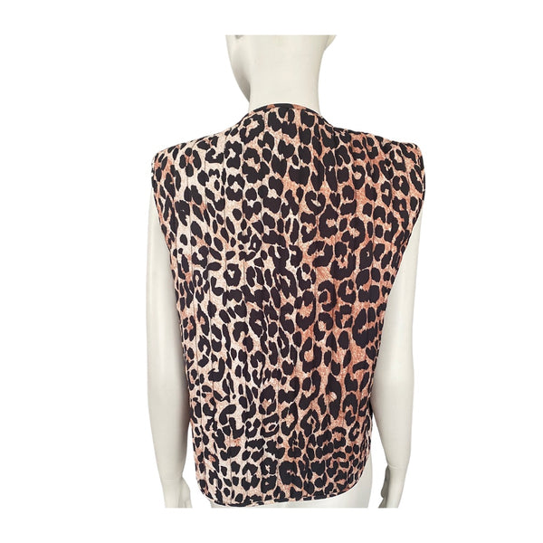 Tie Front Leopard Print Quilted Waistcoat SIZE M