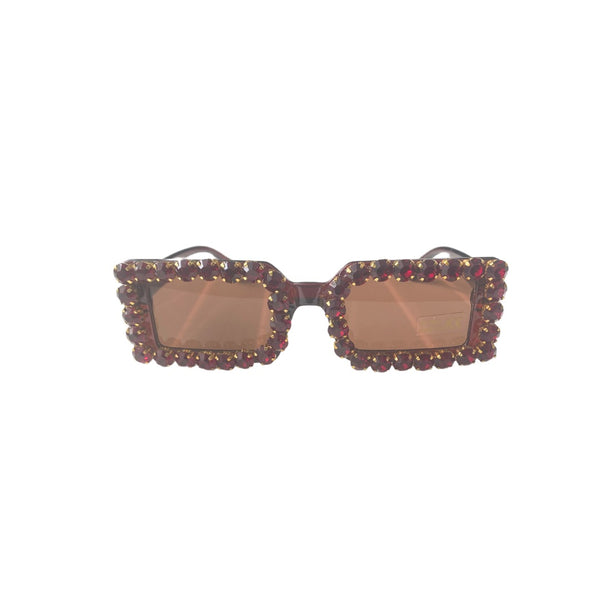 Rhinestone Retro Rectangle Sunglasses Red