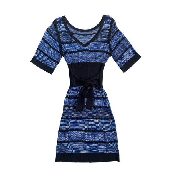 Karen Millen Fine Knit Stripe Dress Blue SIZE 8