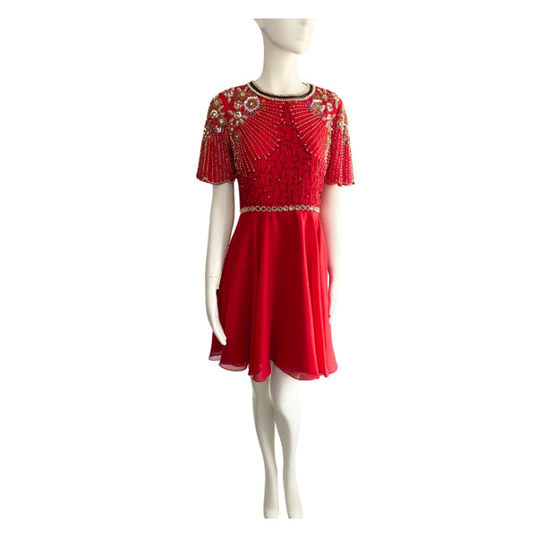 Virgo Lounge Fit and Flare Beaded Mini Dress Red SIZE 12