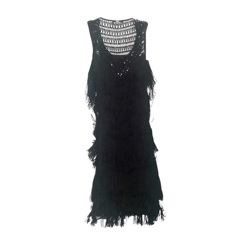 M&S Fringe Layered Midi Dress Black SIZE 10