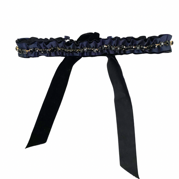 Ruched Tie Belt Navy Black