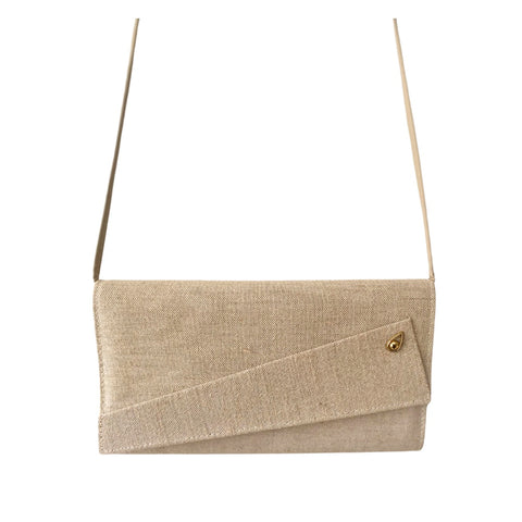 Linen Vintage Structured Shoulder Clutch Bag Beige