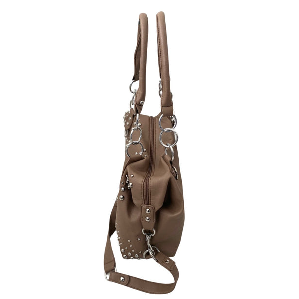 Studded Hobo Shoulder Bag Brown